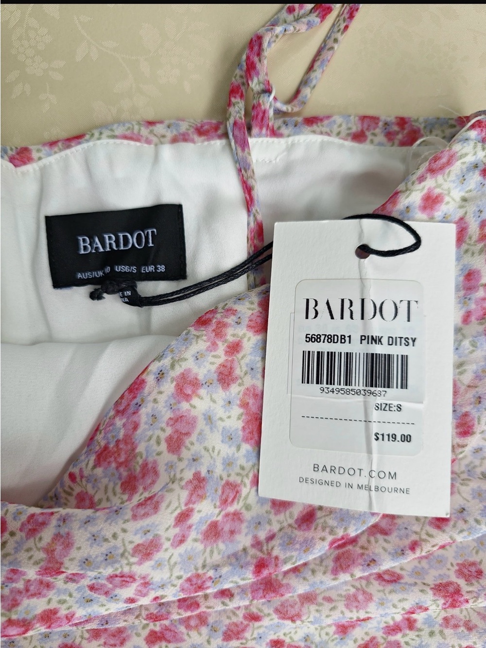 Bardot Pink Ditsy Floral Ruched Midi Dress Size 6 NWT - Picture 8 of 10